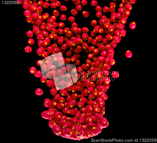 Image of Red apples flow isolated on black 