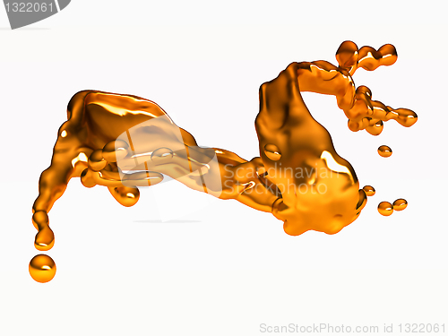 Image of Splash of golden fluid with drops over white