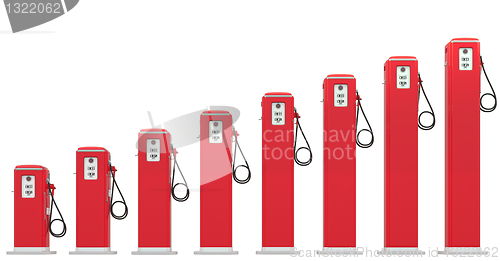 Image of Fuel prices: red petrol pumps chart isolated