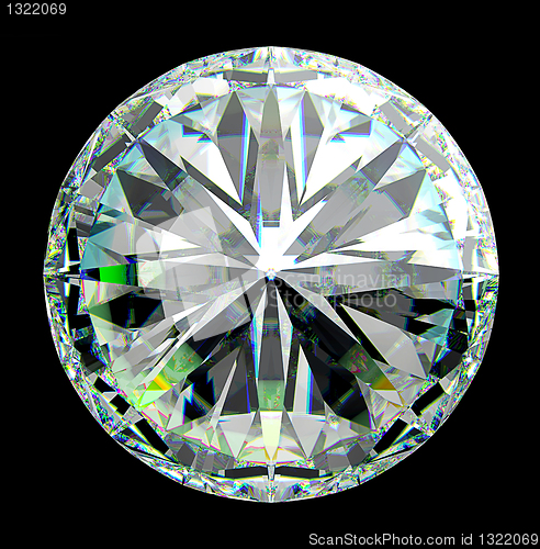 Image of Top view of round diamond with green sparkles 