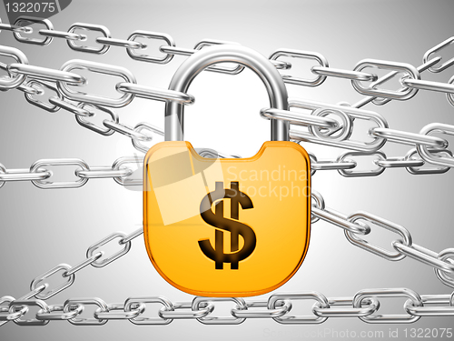Image of Dollar safety concept: padlock and chains