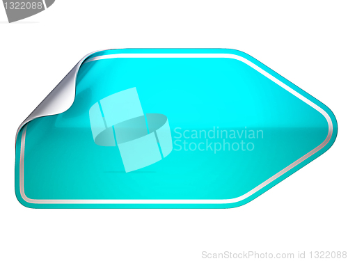 Image of Turquoise bent sticker or label on white 