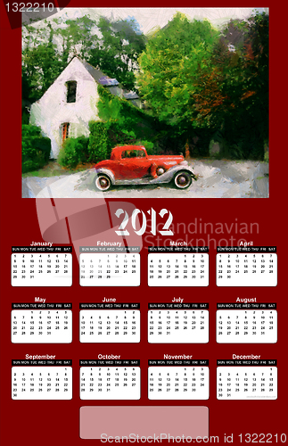 Image of 2012 Vintage Car on Red Brown Calendar