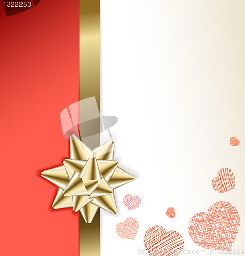 Image of Valentine card with golden bow and hearts