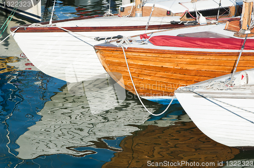 Image of Yachts and their reflections in water