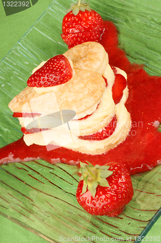 Image of Heart shaped strawberries and custard millefeuille
