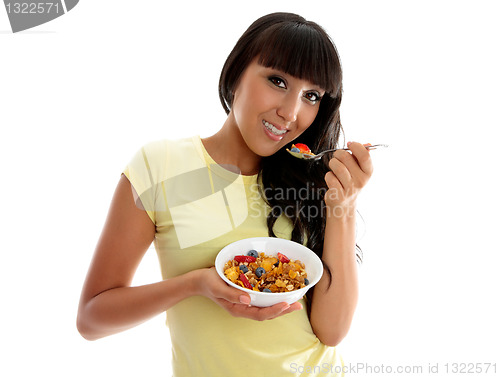 Image of Nutrition woman eating healthy breakfast 