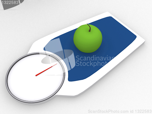 Image of 3d apple on a weight scale 