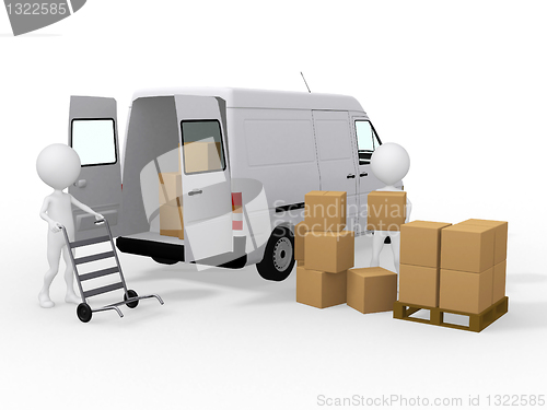 Image of 3d workers loading boxes to a van