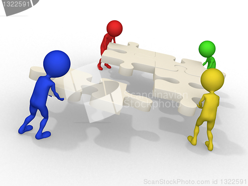 Image of 3d businessmen connecting puzzles
