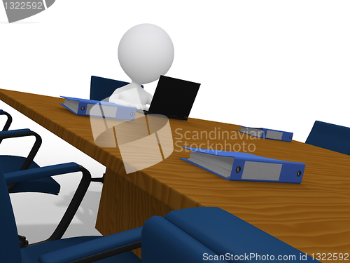 Image of 3d businessman waiting in meeting room in corporate office