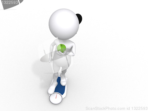 Image of 3d young and healthy woman as dieting concept on scale