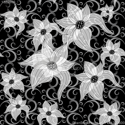 Image of Black and white effortless floral pattern