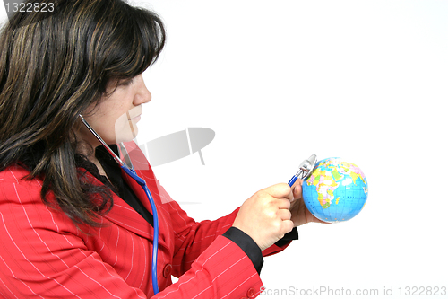 Image of young pretty woman with Earth