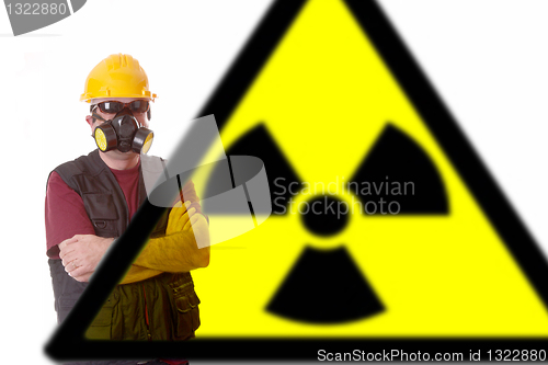 Image of architect with gas mask, polution chemical concept