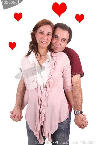 Image of Mature couple plans vacations looking to the globe