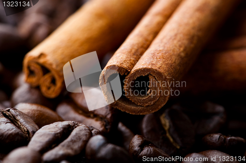 Image of Cinnamon sticks and coffee beans