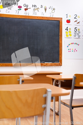 Image of Empty, decorated elementary classroom