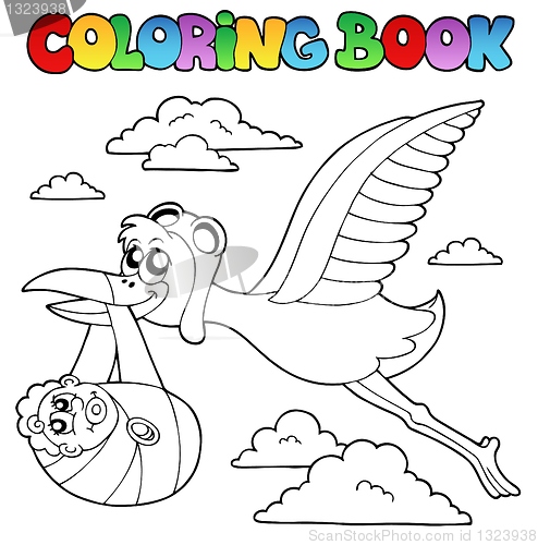 Image of Coloring book with stork and baby