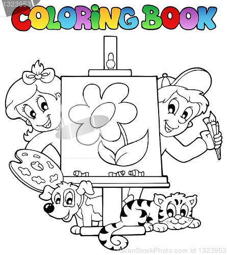 Image of Coloring book with kids and canvas