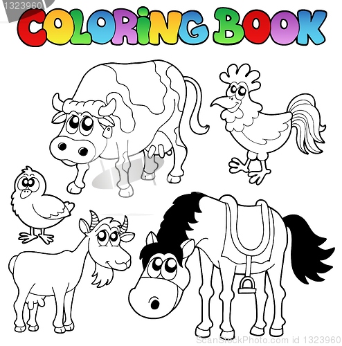 Image of Coloring book with farm cartoons