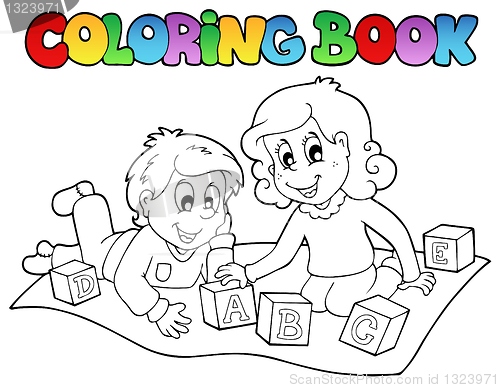 Image of Coloring book with kids and bricks
