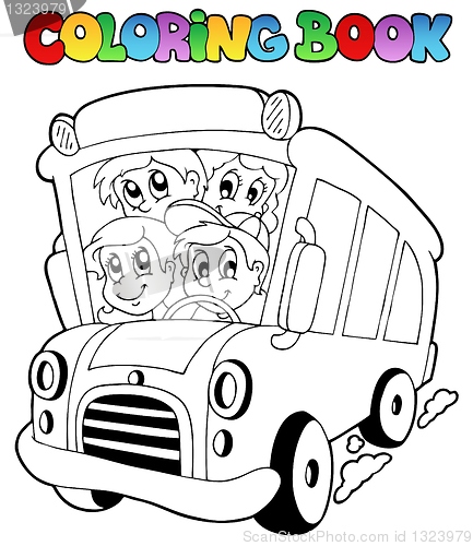 Image of Coloring book with bus and children