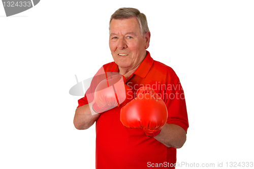 Image of Male senior with red box gloves