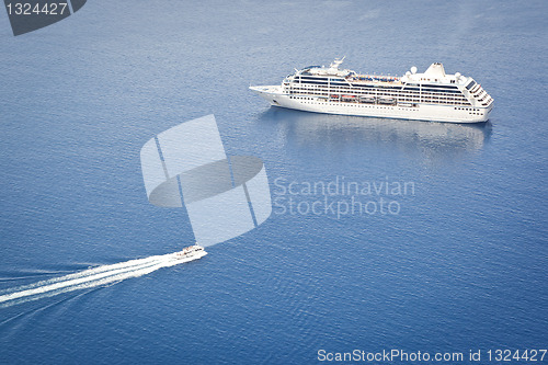 Image of cruiser in the blue sea