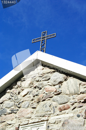 Image of Cross from metal at old church roof