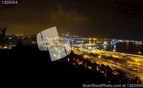 Image of Night panorama of the city of Barcelona Spain