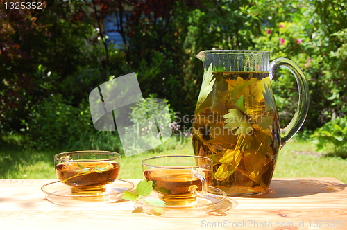 Image of cup of tea in the garden