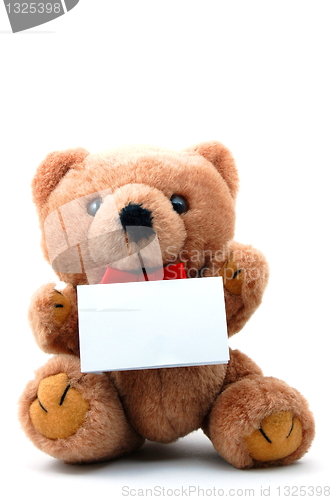 Image of isolated teddy with blank sheet