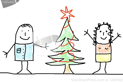 Image of young couple with xmas tree