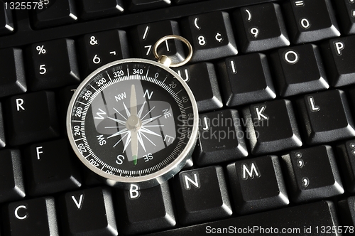 Image of computer keyboard and compass