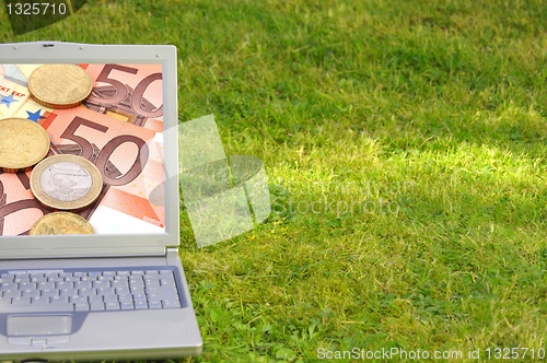 Image of laptop and money