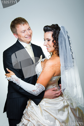 Image of Happy just married bride and groom