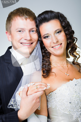 Image of Happy just married bride and groom