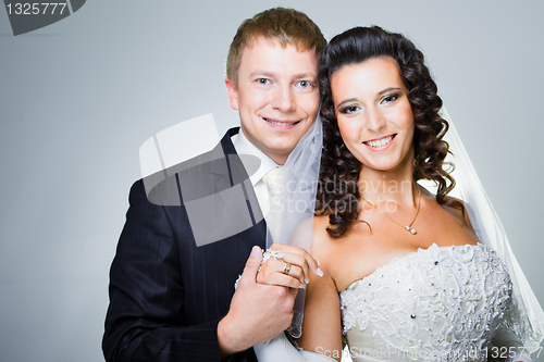 Image of Happy just married bride and groom