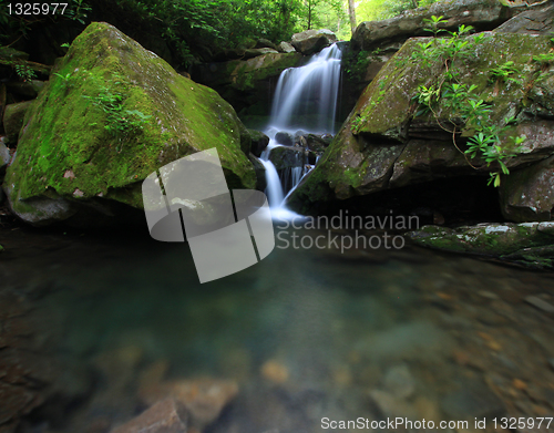 Image of waterfall two boulders