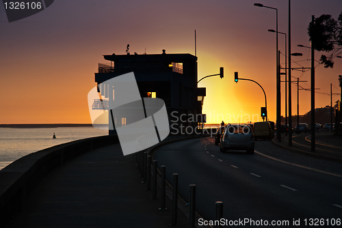 Image of Street view and sunset 