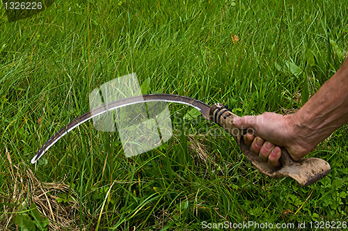 Image of A sickle is used for cutting grass