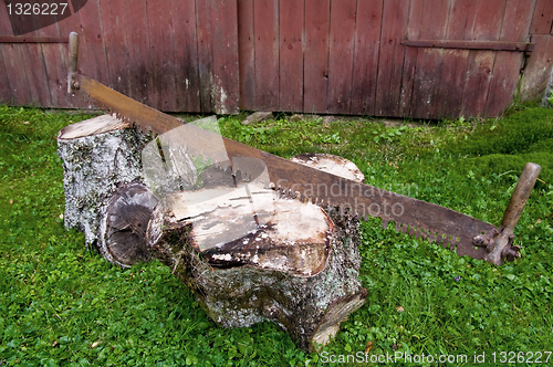 Image of An old timber saw with two handles