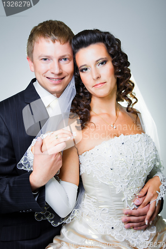 Image of Happy just married bride and groom