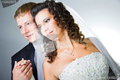 Image of Happy just married bride and groom