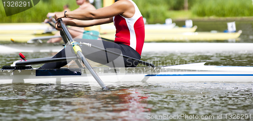 Image of Single scull women's rowing start