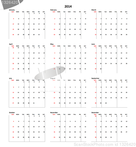 Image of Calendar for 2014