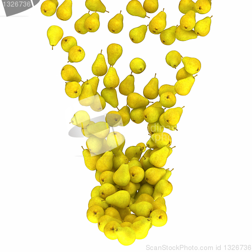 Image of Ripe pears falling down isolated on white