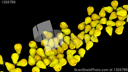 Image of Ripe yellow pears flow isolated on black 