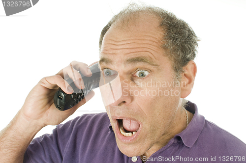 Image of man middle age emotional telephone